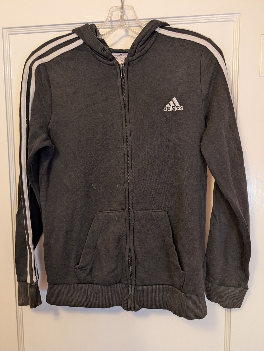 adidas Dark Gray Full-Zip Hoodie with White Stripes